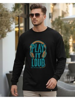 Bewakoof - Men's Jet Black Play It Loud Graphic Printed Oversized T-Shirt