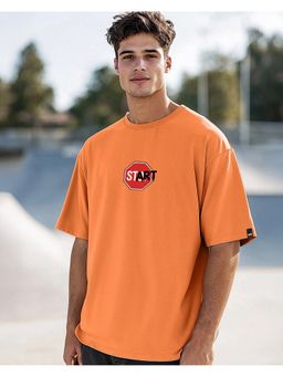 Bewakoof - Men's Caramel Orange Start Typography Oversized T-Shirt