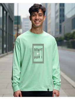 Bewakoof - Men's Bird Egg Green Don't Quit Typography Oversized T-Shirt