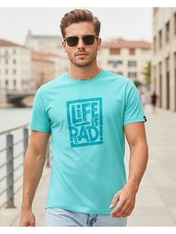 Bewakoof - Men's Pool Blue Life Is Rad Typography T-Shirt