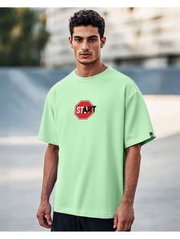 Bewakoof - Men's Jade Lime Green Start Typography Oversized T-Shirt