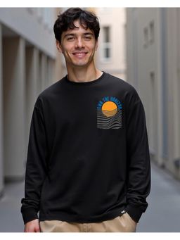 Bewakoof - Men's Jet Black Horizon Graphic Printed Oversized T-Shirt