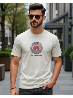 Bewakoof - Men's Oyster Mushroom Off White Wild and Wise Graphic Printed T-Shirt