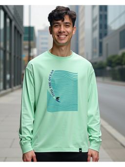 Bewakoof - Men's Bird Egg Green Into The Ocean Graphic Printed Oversized T-Shirt