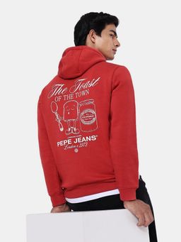Pepe Jeans - Printed Long Sleeves Men Red Hoodie