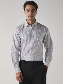 Reid & Taylor - Men's White Cotton Checks Formal Shirt