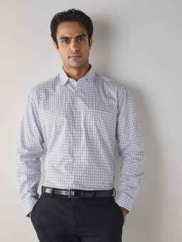Reid & Taylor - Men's White Cotton Checks Formal Shirt