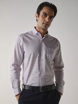 Reid & Taylor - Men's White Cotton Checks Formal Shirt