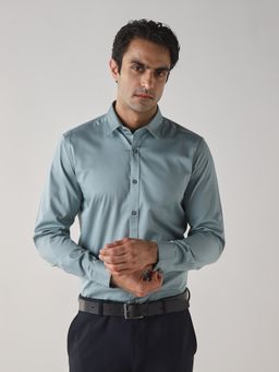 Reid & Taylor - Men's Green Cotton Lycra Shirt
