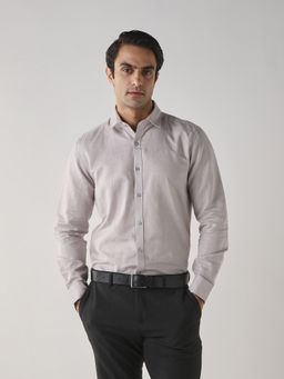 Reid & Taylor - Men's Grey Cotton Linen Formal Shirt