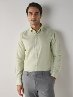 Reid & Taylor - Men's Green Cotton Linen Formal Shirt