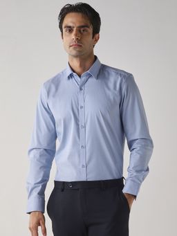 Reid & Taylor - Men's Blue Cotton Lycra Formal Shirt