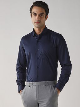 Reid & Taylor - Men's Navy Blue Cotton Formal Shirt
