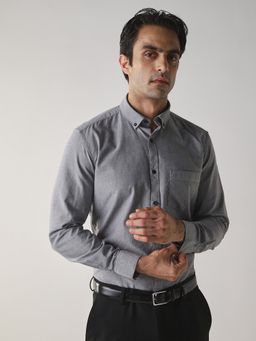 Reid & Taylor - Men's Grey Cotton Formal Shirt
