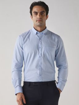 Reid & Taylor - Men's Blue Cotton Formal Shirt