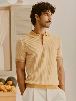 Andamen - Men Pure Cotton Reverse Knit Structured Khaki Polo T-Shirt