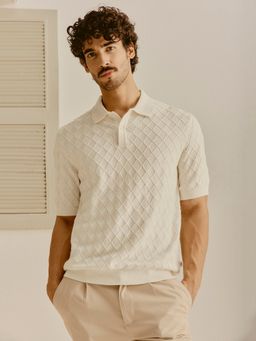 Andamen - Men Pure Cotton Structured Relaxed Fit White Polo T-shirt