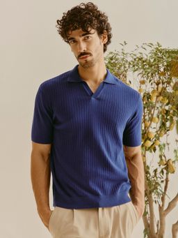 Andamen - Men Pure Cotton Structured Relaxed Fit Blue Polo T-shirt
