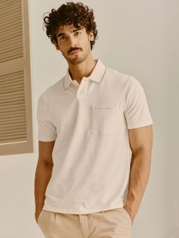 Andamen - Men Cotton Lycra Pique Off White Polo T-Shirt
