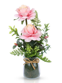 HomeTown - Aura Polyester Glass Floral Arrangements in Pink Colour By Living Essence