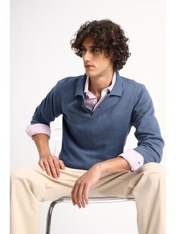 Snitch - Blue Solid Full Sleeves Regular Casual Core Lab T-Shirt for Men