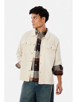 Snitch - Cream Textured Full Sleeves Relaxed Casual Overshirt for Men