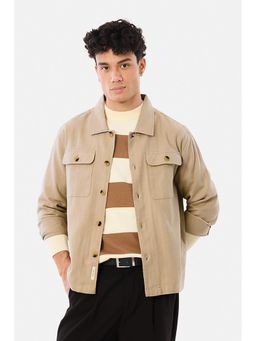 Snitch - Khaki Textured Full Sleeves Relaxed Casual Overshirt for Men