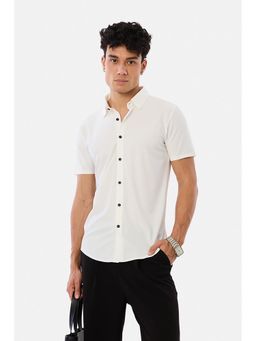 Snitch - White Solid Half Sleeves Slim Casual Shirt for Men