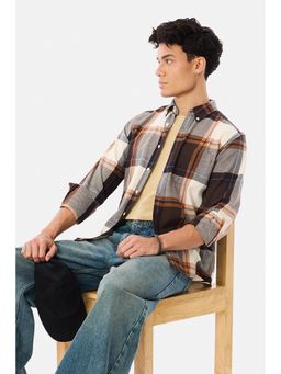 Snitch - Brown Plaid Full Sleeves Slim Casual Shirt for Men