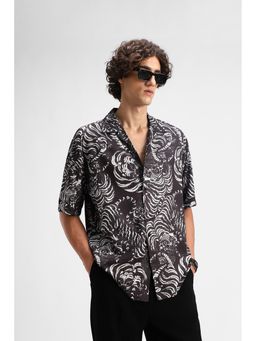 Snitch - Black Animal Half Sleeves Boxy Casual Shirt for Men