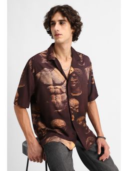 Snitch - Dark Brown Graphic Half Sleeves Boxy Casual Shirt for Men
