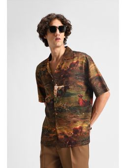 Snitch - Dark Green Printed Half Sleeves Boxy Casual Shirt for Men