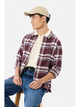 Snitch - Burgundy Plaid Full Sleeves Regular Casual Shirt for Men