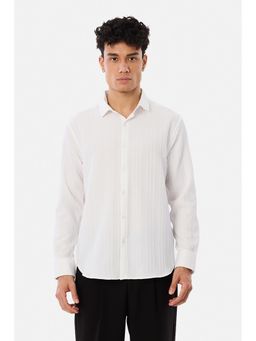 Snitch - White Textured Full Sleeves Regular Formal Shirt for Men