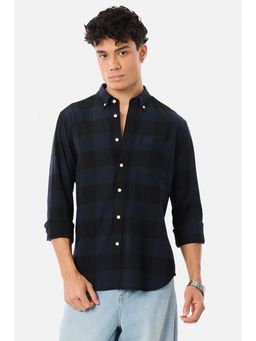 Snitch - Navy Blue Checks Full Sleeves Slim Casual Shirt for Men