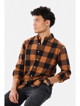 Snitch - Orange Checks Full Sleeves Slim Casual Shirt for Men