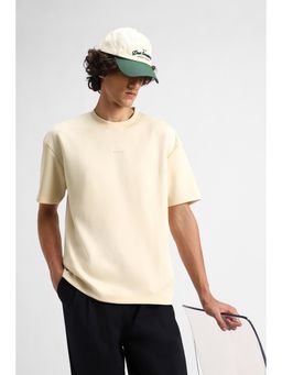 Snitch - Beige Solid Half Sleeves Oversized Casual T-Shirt for Men