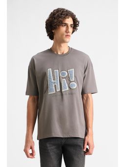 Snitch - Grey Graphic Half Sleeves Oversized Casual T-Shirt for Men