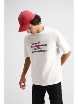 Snitch - White Graphic Half Sleeves Oversized Casual T-Shirt for Men