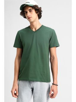 Snitch - Dark Green Solid Half Sleeves Regular Casual T-Shirt for Men