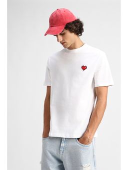 Snitch - White Embroidery Half Sleeves Regular Casual T-Shirt for Men