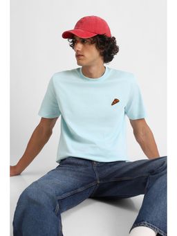 Snitch - Pastel Blue Embroidery Half Sleeves Regular Casual T-Shirt for Men