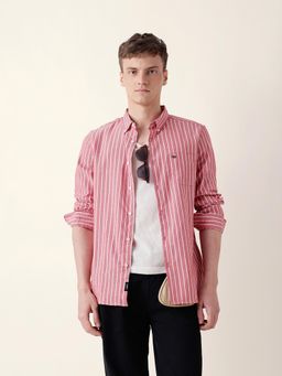 The Bear House - Men’s Striped Casual Red Shirt