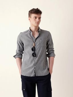 The Bear House - Men’s Casual Striped Grey Shirt
