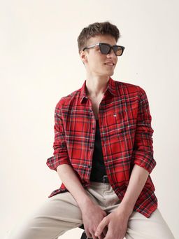 The Bear House - Men’s Casual Checks Red Shirt