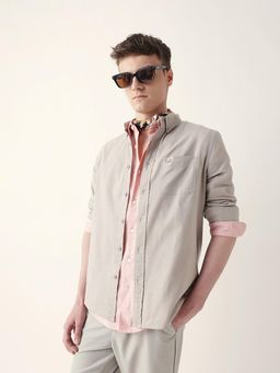 The Bear House - Men’s Casual Textured Beige Shirt