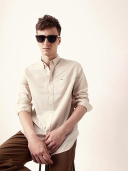 The Bear House - Men’s Casual Solid Cream Shirt