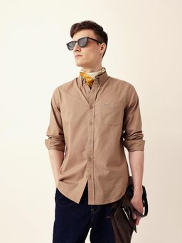 The Bear House - Men’s Casual Solid Brown Shirt
