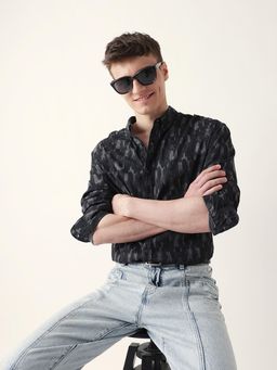 The Bear House - Men’s Casual Printed Black Shirt