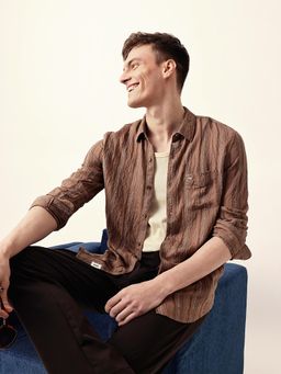 The Bear House - Men’s Casual Striped Rust Shirt